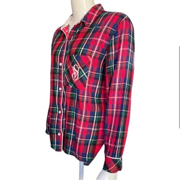 Victoria's Secret Red Plaid Long Sleeve Button Down Christmas Pajama Top Size XS - Picture 13 of 13